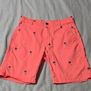 Coral Palm Tree and Surfboard Printed Shorts (Worn Once)